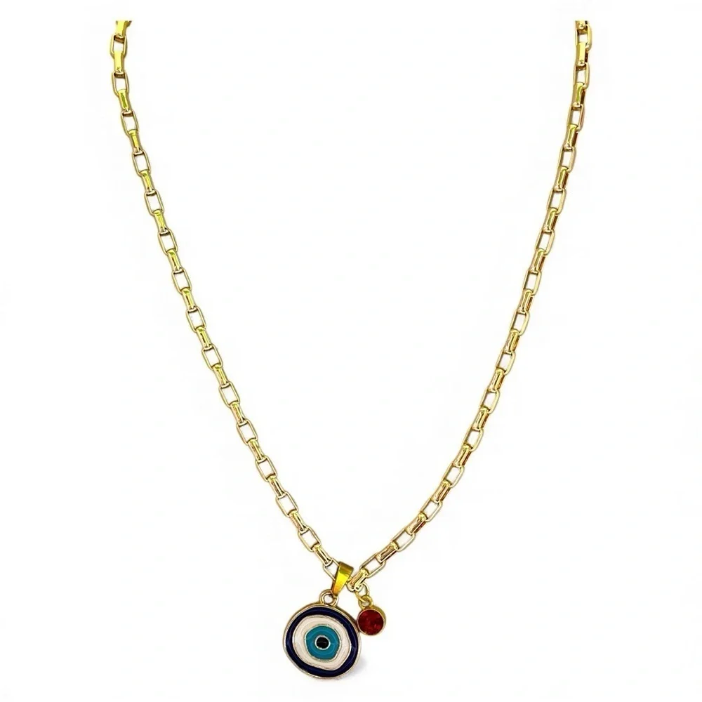Chic GoldPlated Evil Eye Pendant with Cz Red Charm Goldfilled Necklace